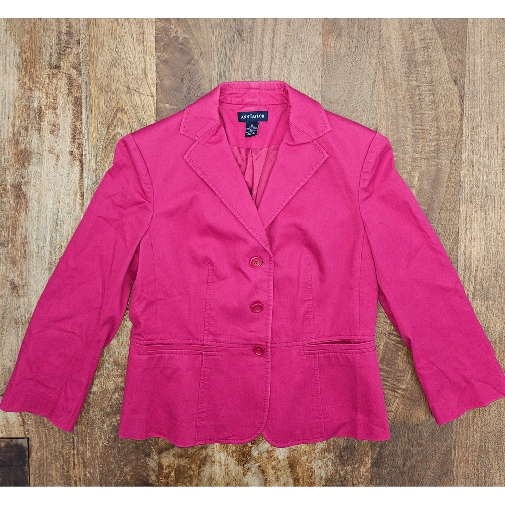 Ann Taylor Blazer Womens 6 Pink Barbiecore Y2K Corporate 3/4 Sleeve Jacket